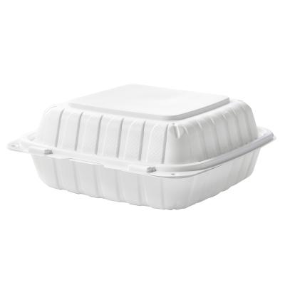 CIAO! 8"x8"x3" Clamshell 1 Compartment 100% Compostable Ecofriendly PFAS Free Unbleached Bagasse Natural White (200/case)